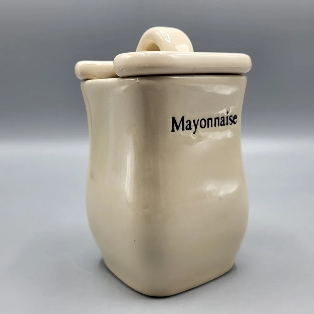 Longaberger Mayonnaise Jar Ceramic Condiment Pot Lid Cream Farmhouse Replacement